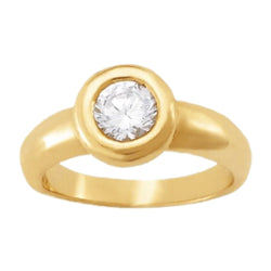 Bezel Setting Round Natural Earth Mined Diamond 1.01 Carat Solitaire Ring Yellow Gold 14K