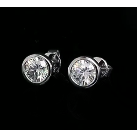 Stud Earrings Bezel Set Solitaire 1 Ct Round Diamond Stud Earring Platinum Fine Jewelry