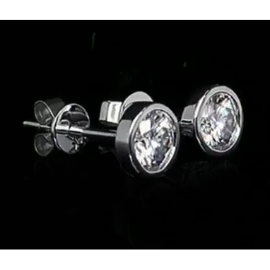 Bezel Set Solitaire 1 Ct Round Diamond Stud Earring Platinum Fine Jewelry Stud Earrings