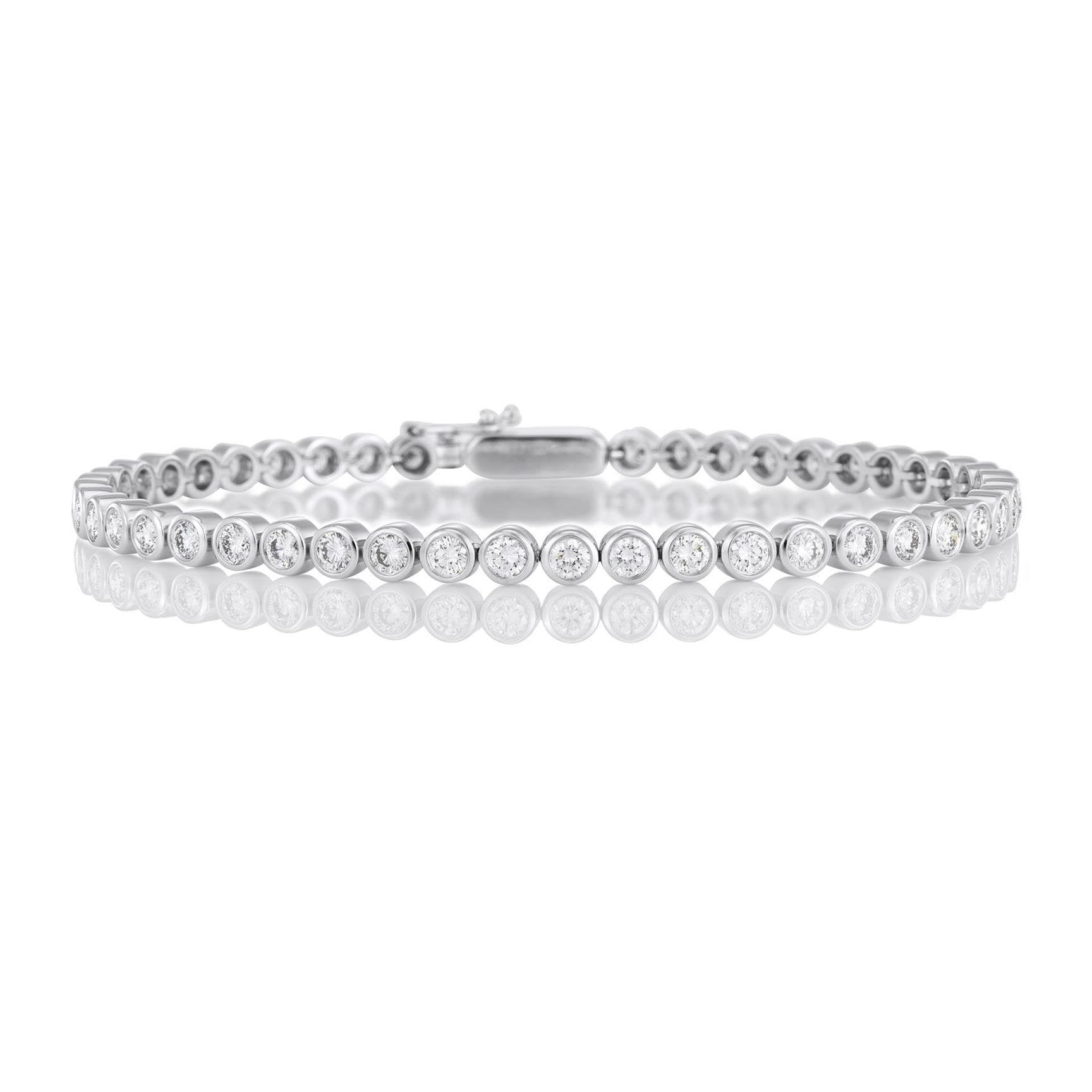 Bezel Set 5.40 Carats Round Cut Lab Grown Diamond Bracelet White Gold 10K