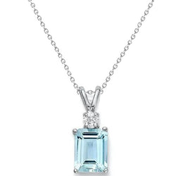 Big Aquamarine With Natural Earth Mined Diamonds 15 Ct Pendant With Chain White Gold 14K