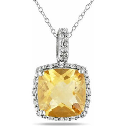 Big Cushion Madeira Citrine With Diamonds 26.75 Ct Pendant Gold 14K