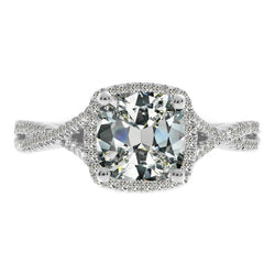 7 Carats Big Cushion Old Cut Halo Mined Natural Real Diamond ( Not Lab Grown ) Wedding Ring Split Shank