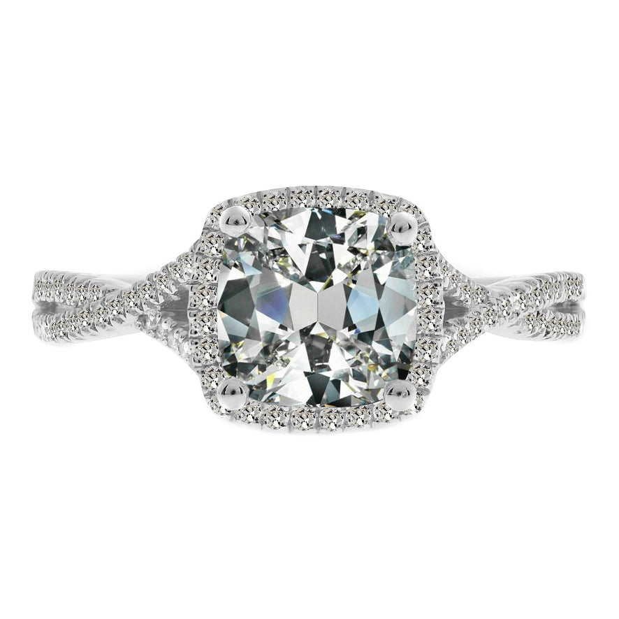 7 Carats Big Cushion Old Cut Halo Diamond Wedding Ring Split Shank
