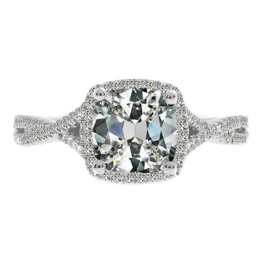 7 Carats Big Cushion Old Cut Halo Diamond Wedding Ring Split Shank