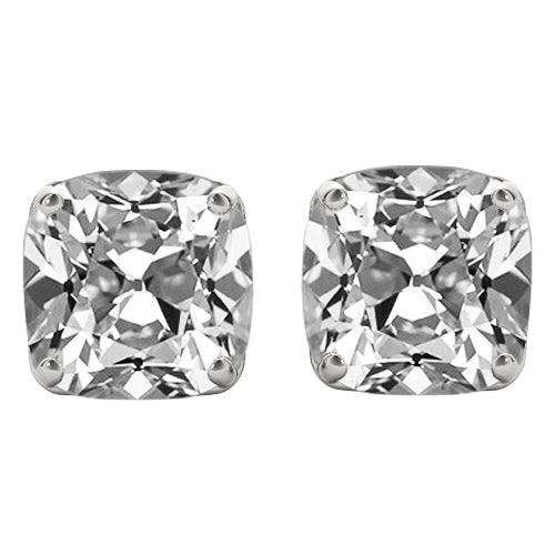 Big Diamond Cushion Old Cut Studs Gold Earrings 11 Ct. 