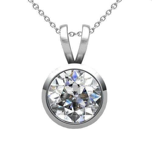 Big Natural Earth Mined Diamond Solitaire Necklace Pendant 3 Carats Bezel Set