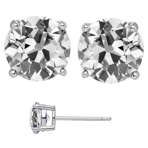 Big Diamond Stud Earrings 8 Ct. Old Miner Basket Set.
