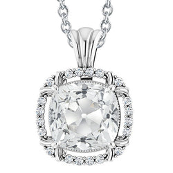Big Halo Cushion Old European Natural Earth Mined Diamond Pendant 7 Carats Slide With Bail