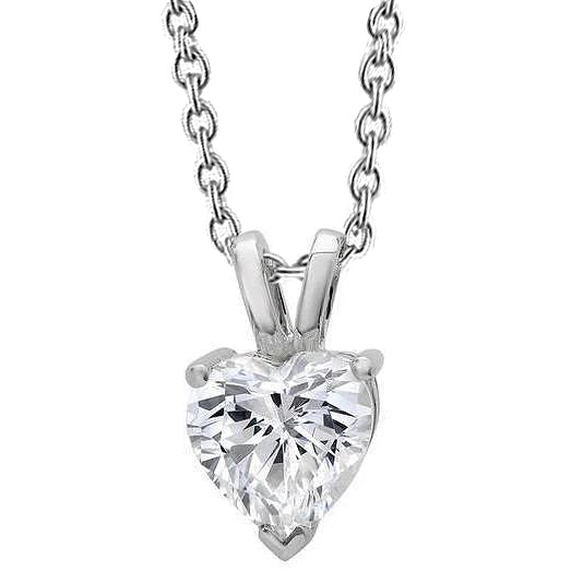 Big Heart Natural Earth Mined Diamond Necklace Pendant 3 Carats White Gold Prong Set