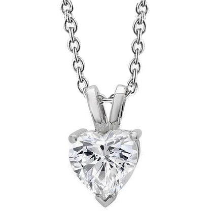 Big Heart Natural Earth Mined Diamond Necklace Pendant 3 Carats White Gold Prong Set