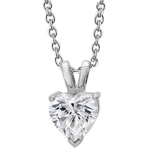 Big Heart Diamond Necklace Pendant 3 Carats White Gold  Prong Set