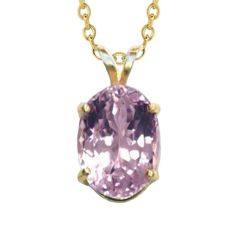 Big Oval Cut Pink Kunzite Gemstone Pendant 20 Carats Yellow Gold 14K