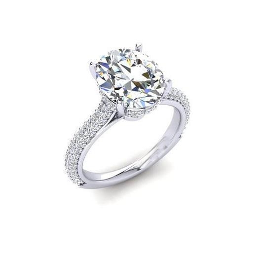 Big Oval Hidden Halo Diamond Solitaire Ring With Accents