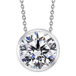 Big Round Lab Grown Diamond Necklace Pendant Solid White Gold Jewelry 3 Ct