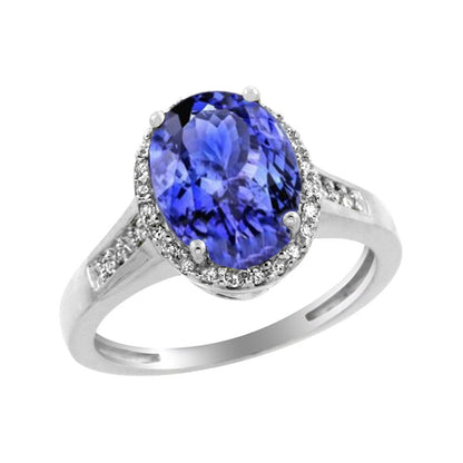 Best Quality Big Tanzanite With Small Diamonds Ring White Gold 