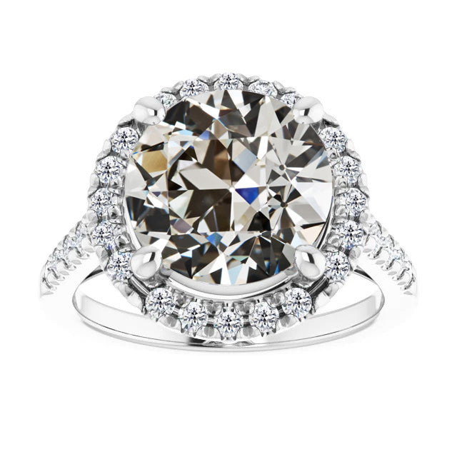 Big Old Mine Cut Lab Growb Diamond Halo Engagement Ring White Gold 10 Carats