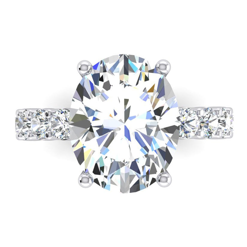 Big Oval Lab Grown Diamond Solitaire Ring With Accents 14K Gold