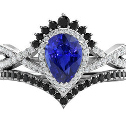 Black Diamond Halo Sapphire Ring 4 Ct Set With Enhancer