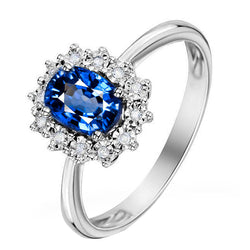 Blue Ceylon Sapphire 3 Carats Anniversary Ring White Gold 14K
