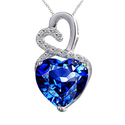 Blue Heart Sapphire And Round Diamond Pendant White Gold 14K 3 Ct