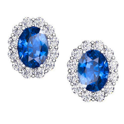 Blue Oval Cut Sapphire Jewelry Natural Earth Mined Diamond Stud Earring 4.20 Carats
