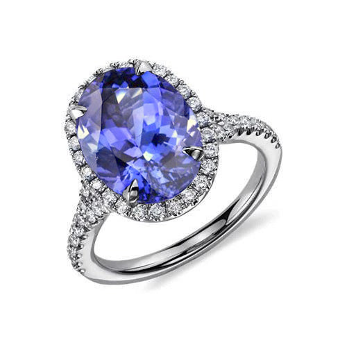 New quality stylish Blue Oval Cut Tanzanite And Diamond Ring 6.50 Carats White Gold