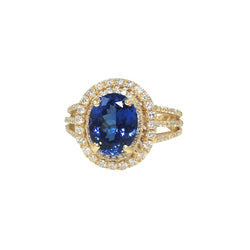 Blue Oval Tanzanite Diamond Ring 6 Ct 14K Yellow Gold