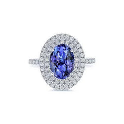 Blue Oval Tanzanite Stone Natural Earth Mined Diamond Wedding Ring 4 Ct White Gold 14K