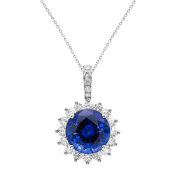 Blue Sapphire And Diamonds Pendant Necklace 8.40 Carats White Gold 14K
