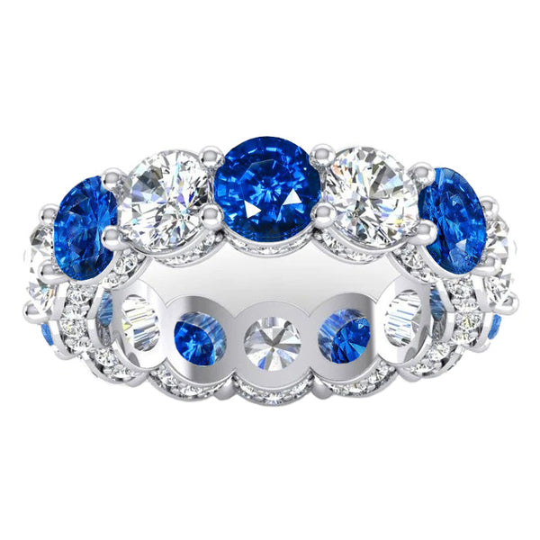 Blue Sapphire Diamond Gold Wedding Band