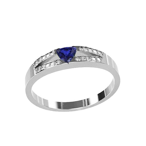 Blue Sapphire Gemstone Trillion Ring Diamonds