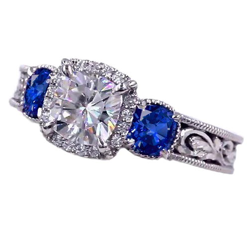 Blue Sapphire Milligrain Ring Antique 