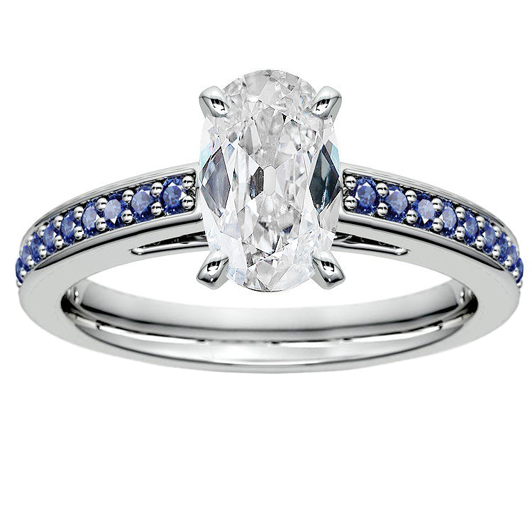 Blue Sapphire Old Miner Oval Diamond wedding Ring