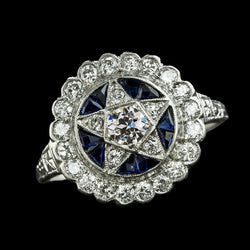 Blue Sapphire Old Cut Round Natural Earth Mined Diamond Ring Flower Star Style 3 Carats