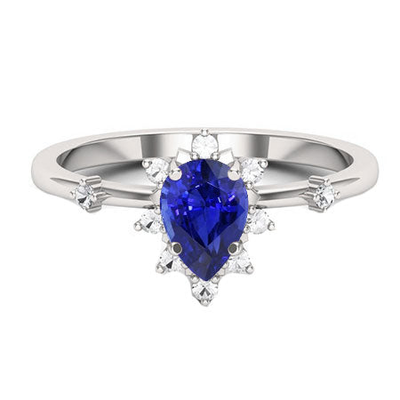 Blue Sapphire Pear Cut Ring 1.50 Ct Halo Star Style Diamonds