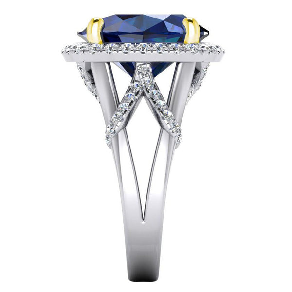 Oval Blue Sapphire And Round Cut Diamonds Gemstone Ring  