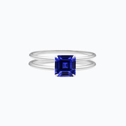 Blue Sapphire Solitaire Ring Asscher Cut 1.50 Carats Double Shank Gold