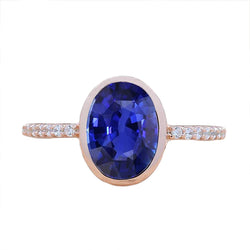 Blue Sapphire Solitaire Ring Bezel Set With Natural Earth Mined Diamonds Gold 3.50 Carats