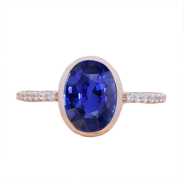  New High Quality Wedding     Blue Sapphire Solitaire Ring Bezel Set With Diamonds Gold  