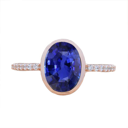  New High Quality Wedding     Blue Sapphire Solitaire Ring Bezel Set With Diamonds Gold  