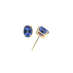 Blue Sapphire Stud Earrings 2 Carats 14K Yellow Gold