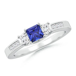 Blue Sapphire With Diamond Gemstone Ring 2.85 Carats White Gold 14K
