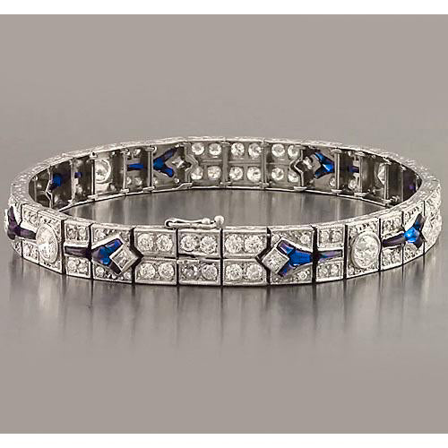 Blue Sapphire & Diamond Bracelet Best Stylish  Women Jewelry New