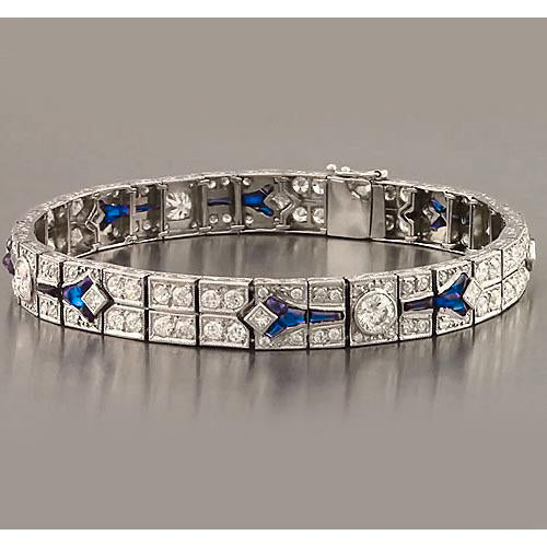 Blue Sapphire & Diamond Bracelet 21 Carats Women Jewelry New