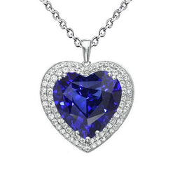 Blue Sapphire & Diamond Double Halo Heart Pendant 6.50 Carats Gold