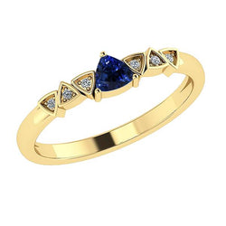 Blue Sapphire & Round Diamond Ring Trillion Shaped 0.75 Carats