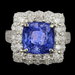 Blue Tanzanite With Diamonds 9.75 Ct Wedding Ring Gold 14K