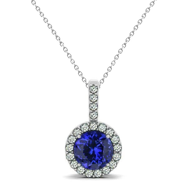 Blue Tanzanite With Natural Earth Mined Diamonds Pendant Necklace White Gold 14K 3.70 Ct