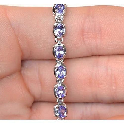 New Stylish Blue Sapphire  Tennis Bracelet Prong Set  Women Jewelry Gemstone Bracelet